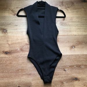Black V neck body suit